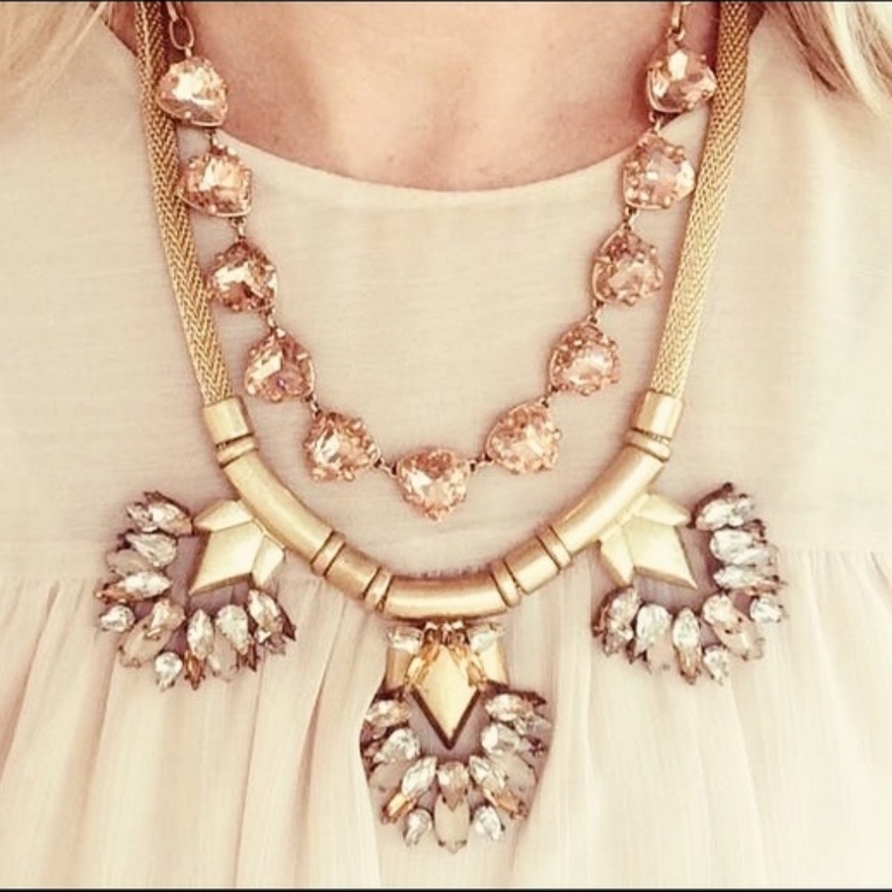Stella & Dot | Sparkling Peach+Vintage Gold Crystal Jeweled Statement Ne⦠- Picture 6 of 8